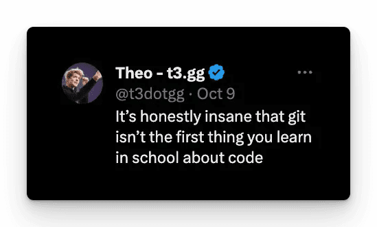 Theo's tweet on the importance of learning Git